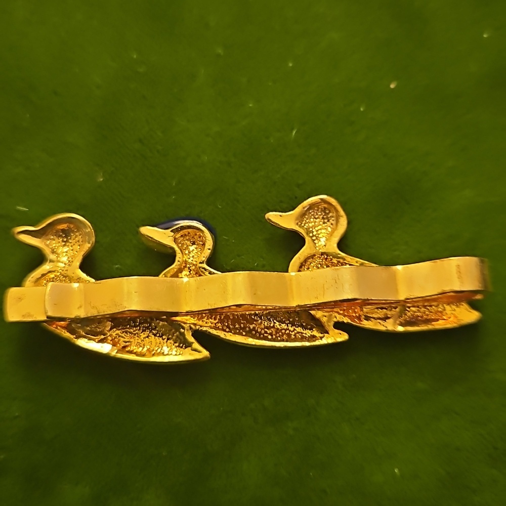 Vintage Gold-Tone Green & Blue Duck Tie Bar with Crystal Accents - Picture 3 of 5
